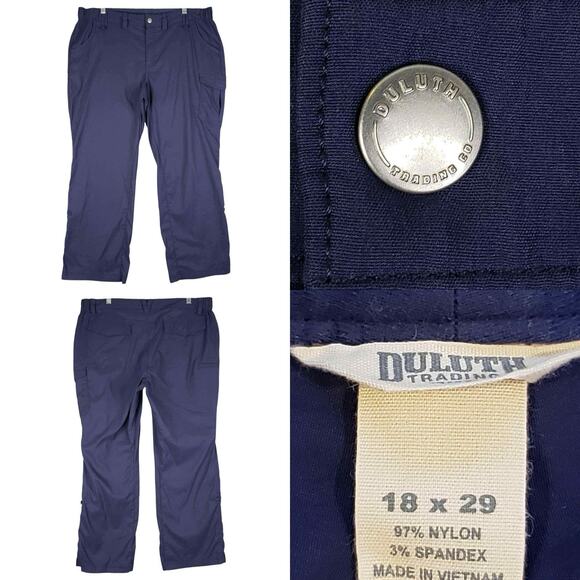Duluth Trading Co Womens Cargo Pants Navy Blue Plus Size 18x29 Dry On The Fly - Picture 1 of 10